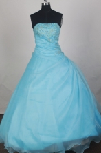 Simple Ball Gown Strapless Floor-length Light Blue Quincenera Dresses TD260054
