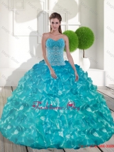 Spring Luxurious Sweetheart Teal Sweet 15 Dresses with Appliques and Ruffled Layers QDDTB32002FOR