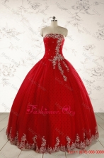 Summer Elegant Red Strapless Quinceanera Dresses for 2015FNAO527FOR