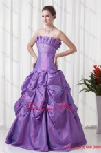 Summer Strapless Appliques and Pick-ups Taffeta Lilac Quinceanera Dress FFQD061FOR