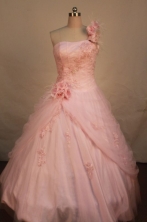 Sweet Ball Gown One Shoulder Floor-length Baby Pink Beading Quinceanera dress Style FA-L-237