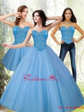 Winter Popular Tulle Sweetheart Beading Blue Quinceanera Dresses for 2015 SJQDDT12001FOR