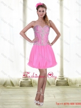 2016 Elegant Short Sweetheart Prom Dresses with Beading in Rose Pink SJQDDT52003FOR