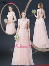 2016 Lovely Empire Bateau Prom Dresses with Appliques and Bowknot YCPD019FOR