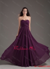 2016 Popular Bridesmaid Dress Sweetheart Empire Dark Purple Ruching Chiffon WYNK008-1FOR