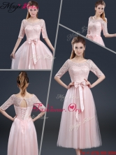 2016 Summer Elegant Tea Length Prom Dresses with Lace and Bowknot YCPD041FOR