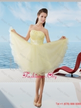 A Line Strapless Mini Length Organza Beading Prom Dress in Light Yellow UNIONFA61826PSFOR