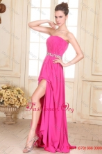 Beaded Decorate Waist Strapless Chiffon Empire Prom Dress with Silt FFPD0723FOR