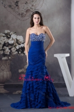Beading and Ruffled Layers Accent Prom Formal Dress in Royal Blue WD4-575FOR