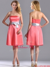 Best Selling Watermelon Knee Length Prom Dress with Silver Bowknot THPD126FOR