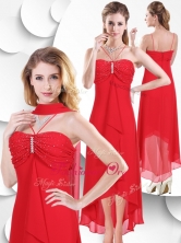 Best Spaghetti Straps High Low Red Prom Dress with Beading SWPD010FBFOR