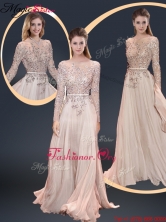 Cheap Brush Train Champagne Prom Dresses with Beading YCPD042FOR