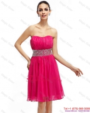 Coral Red Strapless Short Prom Dresses with Ruching and Rhinestones WMDPD099FOR