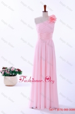 Custom Made Empire One Shoulder Hand Made Flowers Prom Dresses in Baby Pink DBEES095FOR