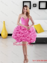 Cute Sweetheart Short Rolling Flowers Rose Pink Prom Dress for 2016 SJQDDT18003FOR