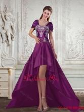 Dark Purple High Low Strapless Embroidery Prom Dresses for 2016 Spring QDZY258TZBFOR