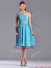 Discount Chiffon Baby Blue Knee Length Prom Dress with One Shoulder THPD016FOR
