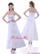 Elegant Ankle Length White Prom Dress with Embroidery and Beading THPD069FOR