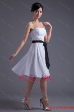 Elegant Empire Sash Knee-length White Chiffon Prom Dress with Strapless FFPD01016FOR