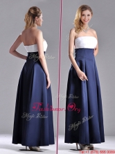 Elegant Strapless Ankle Length Prom Dress in Navy Blue and White THPD106FOR
