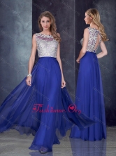 Empire Bateau Royal Blue Prom Dress with Appliques PME1943FOR