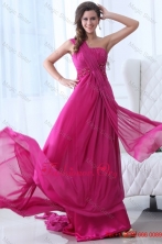Empire Fuchsia Beading Ruching One Shoulder Prom Dress FFPD0520FOR