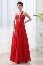 Empire One Shoulder Beading and Ruching Long Red Prom Dress FVPD022FOR