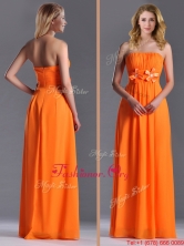 Empire Strapless Ruching Chiffon Long Prom Dress in Orange  THPD286FOR