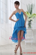 Empire Teal Blue Strapless Ruffled Layers High low Chiffon Prom Dress FVPD008FOR