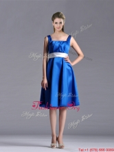 Exquisite Empire Square Taffeta Blue Prom Dress with White Belt THPD112FOR