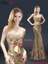 Fall Column Sequins Prom Dresses with Bowknot in Gold YCPD016FOR