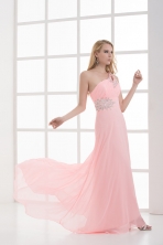 Fall Empire One Shoulder Floor length Chiffon Light Pink Prom Dress FVPD174FOR