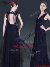 Fashionable V Neck Paillette Prom Dresses in Navy Blue YCPD037FOR