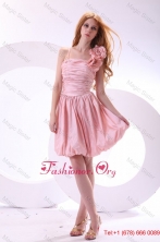 Flowers Straps Baby Pink Short Prom Dress with Knee-length FFPD0377FOR