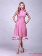 Gorgeous Rose Pink Prom Dresses with Pleats and Hand Made Flowers for 2016 DBEE160FOR