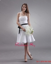 Latest White Strapless Sashes Prom Gowns with Knee Length DBEE497FOR