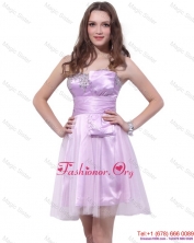 Lilac Strapless Mini Length 2016 Prom Dresses with Ruffles and Beading WMDPD153FOR
