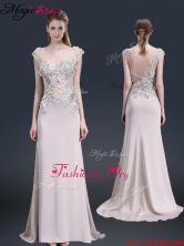 Luxurious Brush Train Cap Sleeves Prom Dresses with Appliques YCPD025FOR