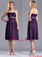 Modest Spaghetti Straps Beaded Chiffon Short Prom Dress in Purple THPD200FOR