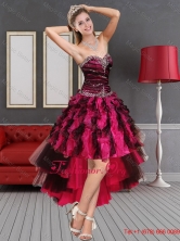 Multi Color High Low Sweetheart Prom Dresses with Beading and Ruffles QDZY689TZBFOR