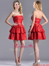 New Arrivals Red Strapless Prom Dress with Ruffled Layers and Beading THPD214FOR