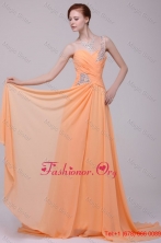 One Shoulder Chiffon Empire Rhinestone Decorate Prom Dress in Orange FFPD0171FOR