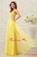 One Shoulder Yellow Empire Chiffon Rhinestone Decorate Prom Dress FFPD0188FOR