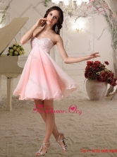 Pink A Line Sweetheart Mini Length Chiffon Beading Prom Dress YLD824010PSFOR