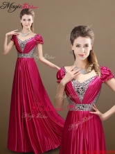 Pretty Empire V Neck Beading Prom Dresses with Short SleevesYCPD003-1FOR