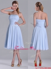 Pretty Strapless Chiffon Ruched Lavender Prom Dress in Tea Length THPD004FOR