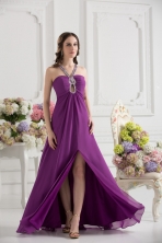 Purple Empire Halter Top Beading Ruching Chiffon Prom Dress FVPD195FOR