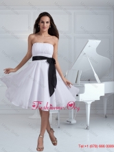 Sash Empire Strapless Knee Length Prom Dress in White WYNK007PSFOR