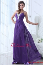 Simple Empire Straps Floor length Chiffon Beading Purple Prom Dress FFPD0482FOR