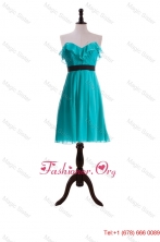 Spring New Style Ruffles and Belt Short Prom Dresses in Turquoise DBEES305FOR